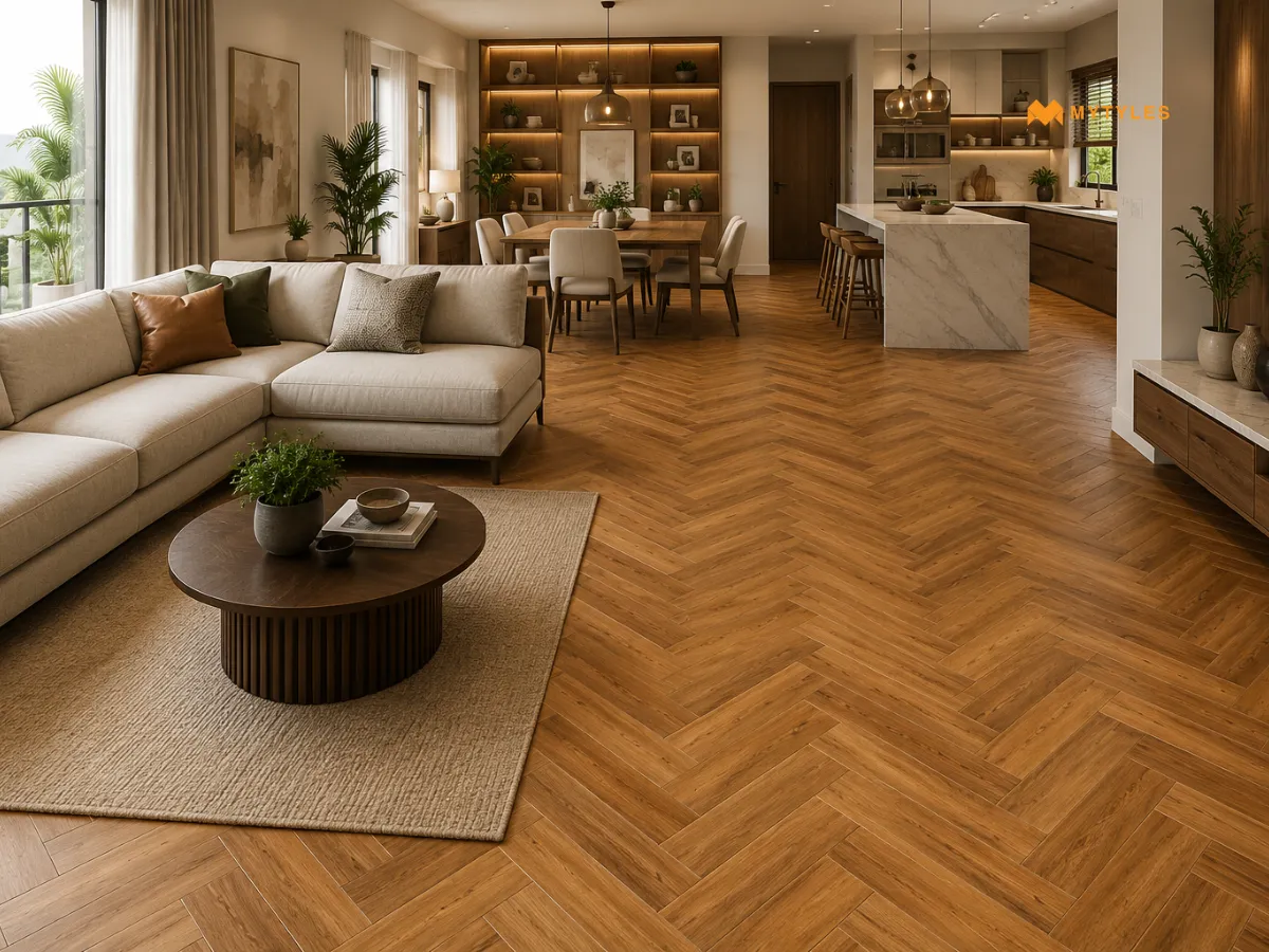 Herringbone in Honey Oak for Open-Plan Living Spaces